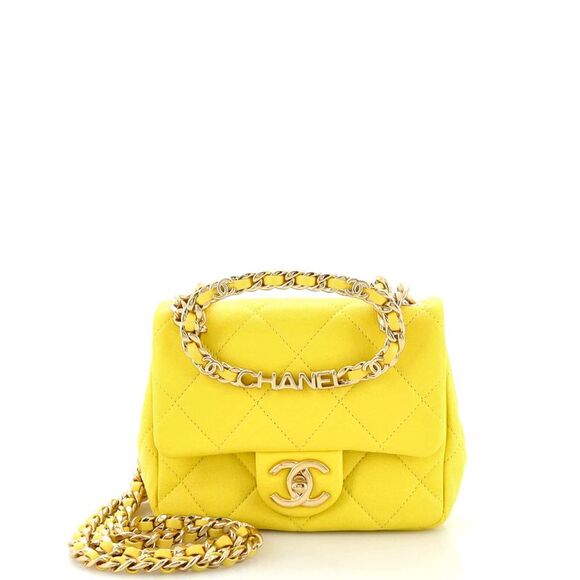 CHANEL | Bags | Chanel Oval Logo Chain Handle Flap Bag Quilted Lambskin ...